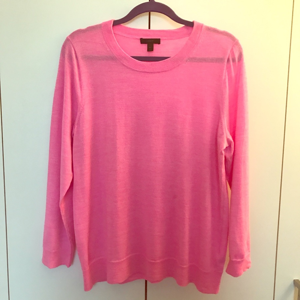 J.Crew neon pink crewneck merino wool sweater XL